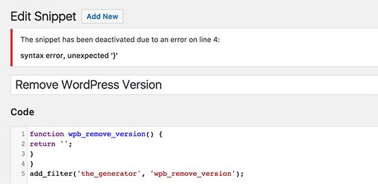 Error handling in your custom code snippet Error handling in your custom code snippet