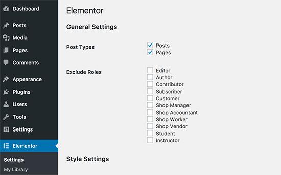 Elementor settings Elementor settings