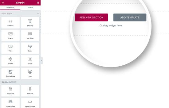Elementor builder interface Elementor builder interface