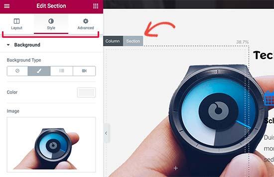 Editing sections and columns in Elementor Editing sections and columns in Elementor