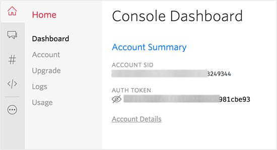 Copy account ID and Auth key Copy account ID and Auth key