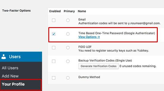 Two factor plugin settings Two factor plugin settings