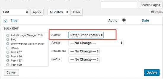 Change author of all pages Change author of all pages