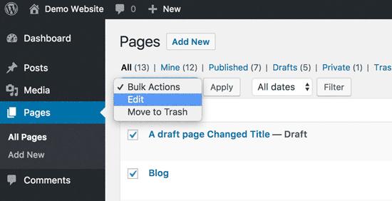 Bulk edit pages Bulk edit pages