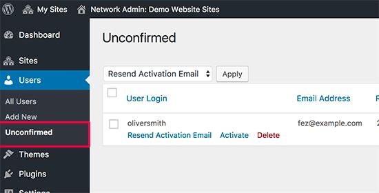 Pending unconfirmed users on a WordPress multisite Pending unconfirmed users on a WordPress multisite