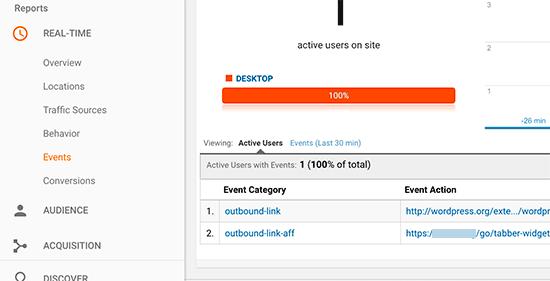 Viewing outbound link reports in real time Viewing outbound link reports in real time