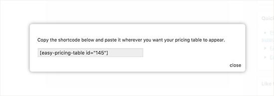 Copy the pricing table shortcode Copy the pricing table shortcode