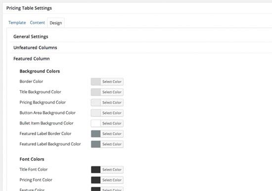 Customizing pricing table design and colors Customizing pricing table design and colors