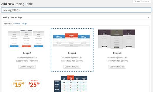Select a template for your pricing table Select a template for your pricing table