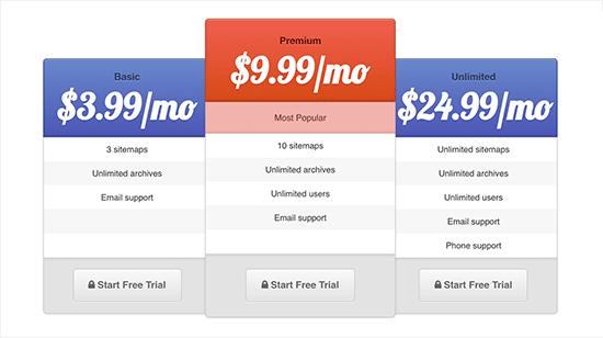 Pricing table preview Pricing table preview