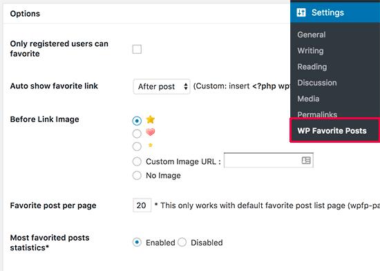 WP Favorite Posts settings WP Favorite Posts settings