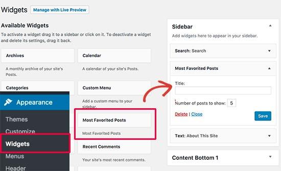 Adding most favorited posts widget to a sidebar Adding most favorited posts widget to a sidebar