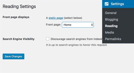 Select a static front page Select a static front page