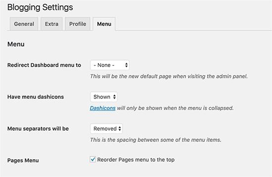 WordPress admin menu settings WordPress admin menu settings