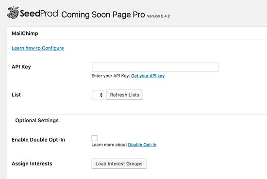 MailChimp settings MailChimp settings