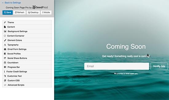 Coming soon page customizer Coming soon page customizer