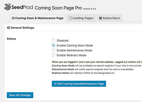 Enable coming soon page Enable coming soon page