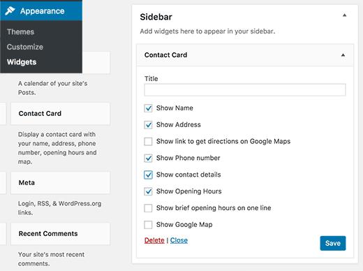 Contact card widget to show business opening hours Contact card widget to show business opening hours