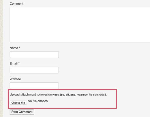 Comment form with attachment upload field Comment form with attachment upload field