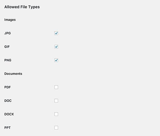 allowedfiletypes Allowed file types
