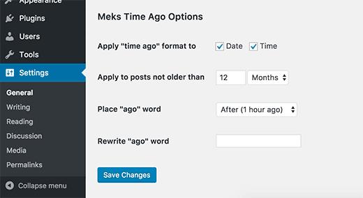 Meks Time Ago settings Meks Time Ago settings