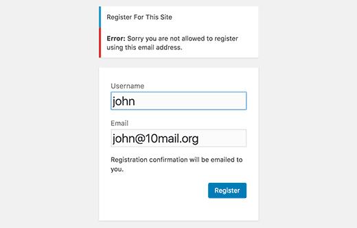 Disposable email address error Disposable email address error