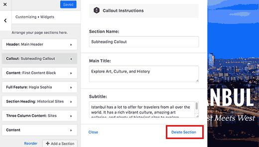Delete sections Delete sections