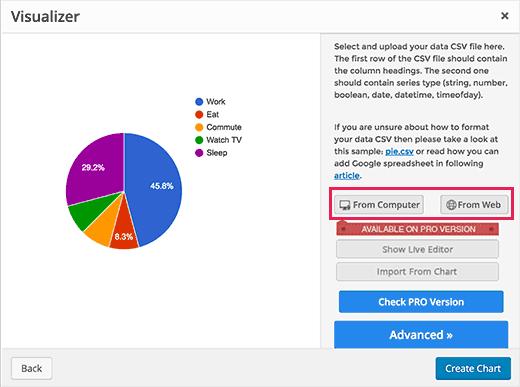 datasource Add your CSV file as data source for the chart