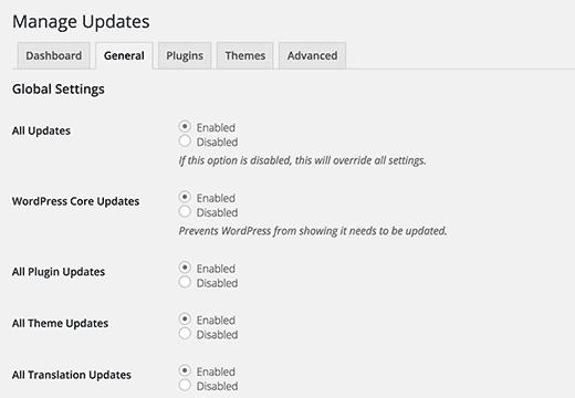 Global update settings Global update settings