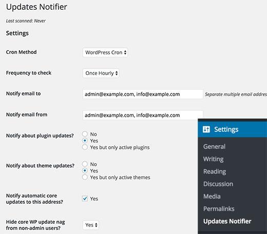Updates Notifier settings Updates Notifier settings