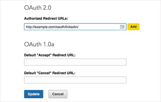 Adding redirect url in LinkedIn app