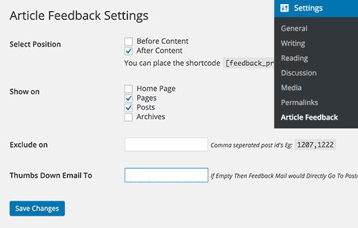 Article Feedback settings Article Feedback settings