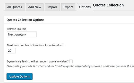 Quotes Collection settings page Quotes Collection settings page
