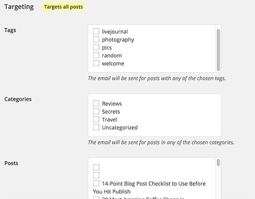 Target specific posts, categories, or tags Target specific posts, categories, or tags