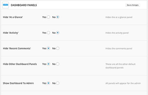 show or hide different admin panels from dashboard screen show or hide different admin panels from dashboard screen