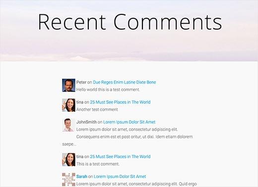 A recent comments page on a WordPress site A recent comments page on a WordPress site
