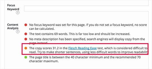 Yoast SEO showing readability score Yoast SEO showing readability score