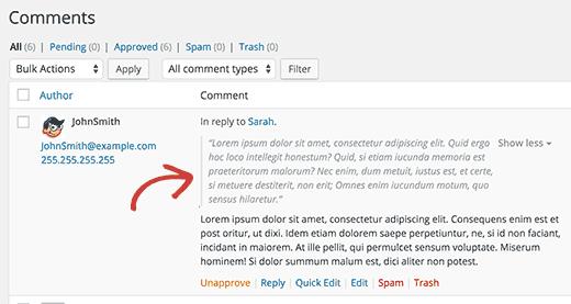 Parent comment displayed above the child comment on WordPress comment moderation screen Parent comment displayed above the child comment on WordPress comment moderation screen