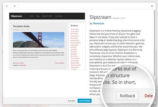 Rolling back a WordPress theme Rolling back a WordPress theme