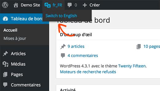 Switch WordPress admin area to English Switch WordPress admin area to English