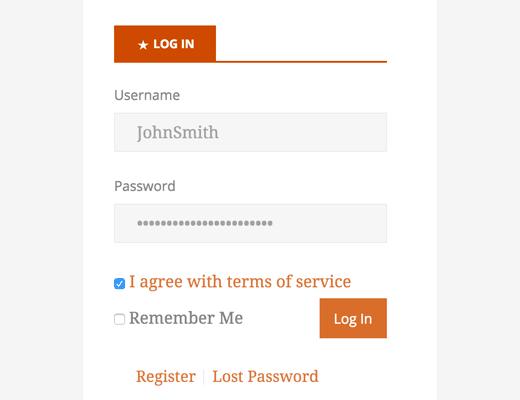 Terms of service agreement checkbox Terms of service agreement checkbox