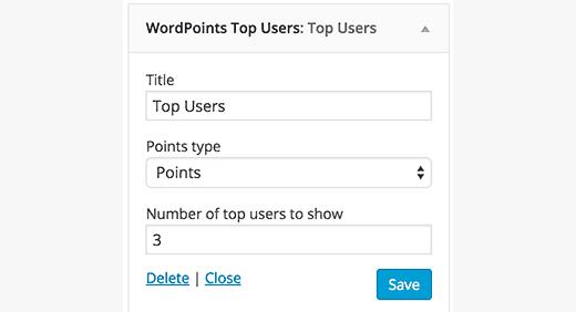 Top users widget settings Top users widget settings