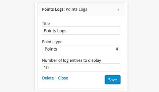 Points log widget settings Points log widget settings