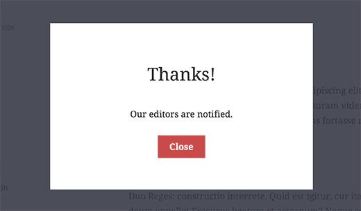 Notification sent popup Notification sent popup