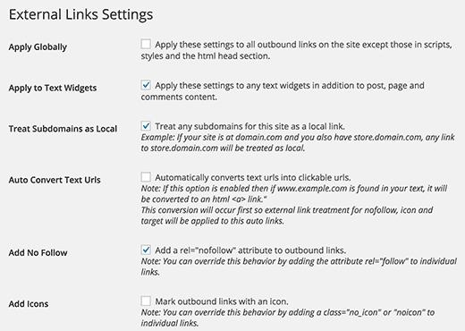 External links settings External links settings