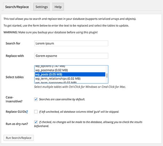 Better search replace plugin settings Better search replace plugin settings