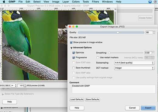 Exporting images in Gimp Exporting images in Gimp