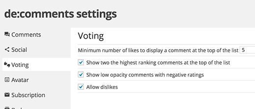 Comment voting settings Comment voting settings