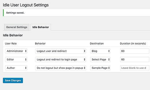 Set idle user behavior and rules Set idle user behavior and rules