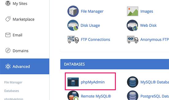 cPanel中的phpMyAdmin cPanel中的phpMyAdmin